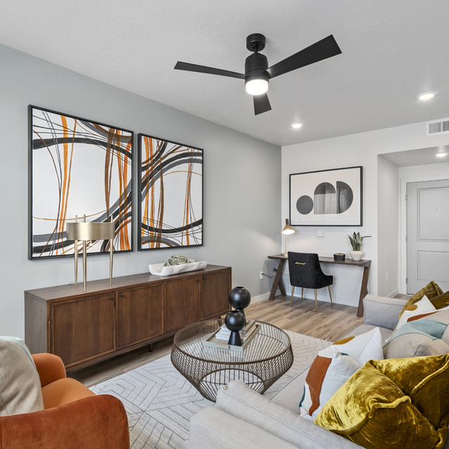 Ember Peaks at American Fork - Living Room with Large TV and Ceiling Fan