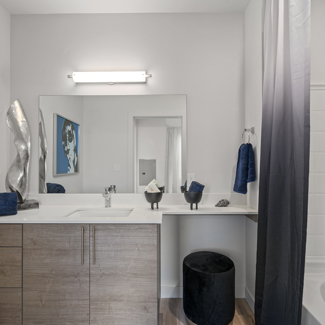 Ember Peaks at American Fork - Bathroom with Wooden Cabinet and Shower